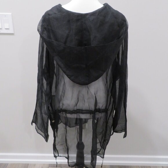 Luna Luz Black Sheer Button Up Hoodie Dress - Picture 3 of 4